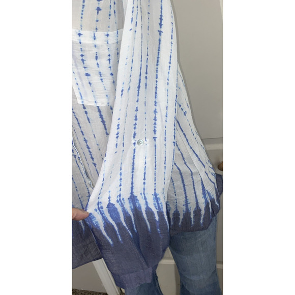 Zac & Rachel Women 1X Shirt Large Blue White Breezy Costal Blouse Top Peasant - Picture 3 of 8
